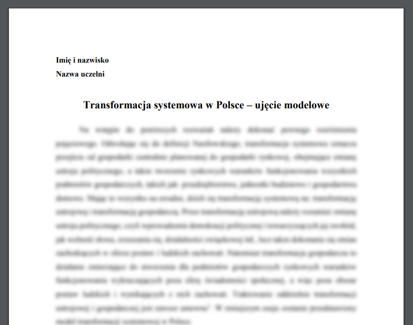 Transformacja systemowa w Polsce – ujęcie modelowe 